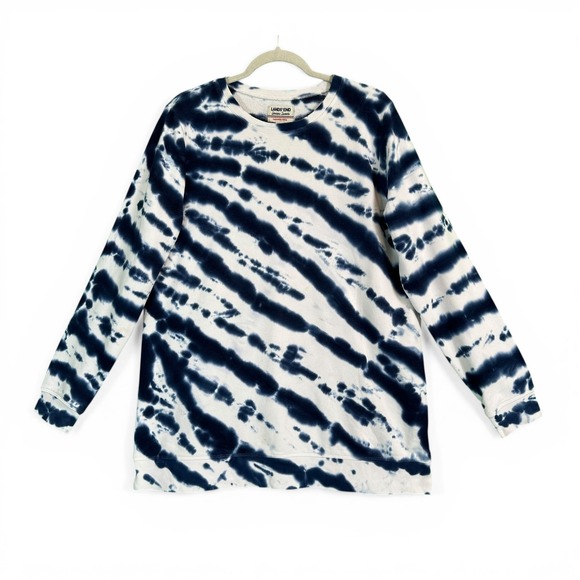Lands' End Tops - Lands End Sweatshirt Serious Sweats Tie Dye Crewneck Navy‎ White Larg Tal 14 16